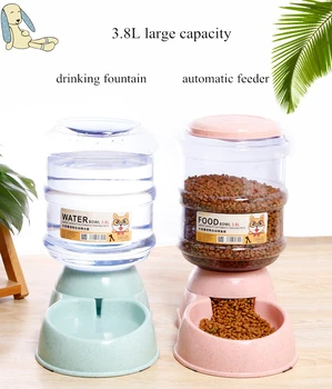 

Pet Feeder Upgraded with Large Capacity3.8L Wheat Straw Water Feeder Pet Feeder Cat Bowl