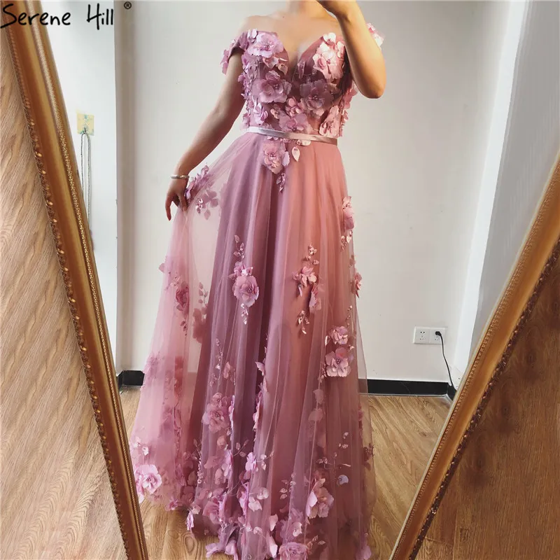 Розовое платье с открытыми плечами, ручная работа, платья для выпускного вечера с цветами и жемчужинами без рукавов сексуальное ТРАПЕЦИЕВИДНОЕ платья для выпускного бала спокой BLA70189