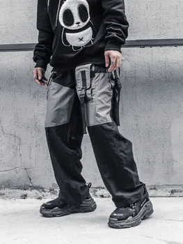 

Male Elastic Waist Straight Pants Splice Streetwear Hip Hop Men Fashion Casual Loose Cargo Pant Jogger Sweatpants Trousers