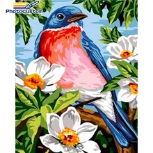 PhotoCustom Painting By Numbers Flowers Bird DIY Handpainted on Canvas Home Decor Wall Art Picture Gift