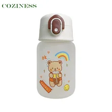 COZINESS botella de beber para bebé, vaso de vidrio de viaje con pajita de oso de dibujos animados, cubierta de resorte con anillos, gran oferta, hervidor para estudiantes