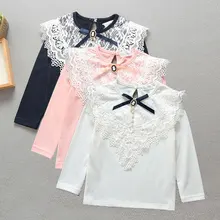Школьные блузки для девочек; весенние кружевные блузки с длинными рукавами для девочек; детская блузка с бантом и бисером; рубашка для детей; одежда для детей; Блузы; топы