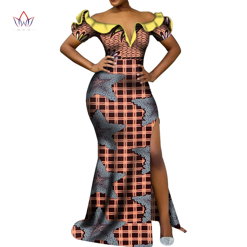 Vetement Femme Dashiki, африканские платья с v-образным вырезом для женщин, повседневные Свадебные вечерние африканские платья с коротким рукавом, Анкара, длинное платье swy5297