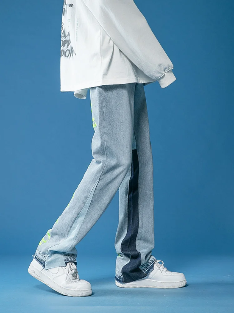 ICCLEK Fall Jeans Men's Loose Pants 2021 Straight Pants Painted Jeans  Jogger Jeans for Men  Mens Jeans Pants   Men Fashion