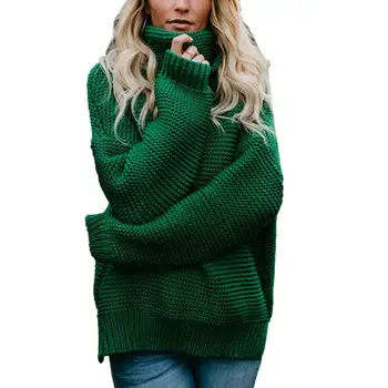 

Women Fashion Casual Solid Turtle Neck Regular Long Sleeve Winter Knit Pullover Sweater