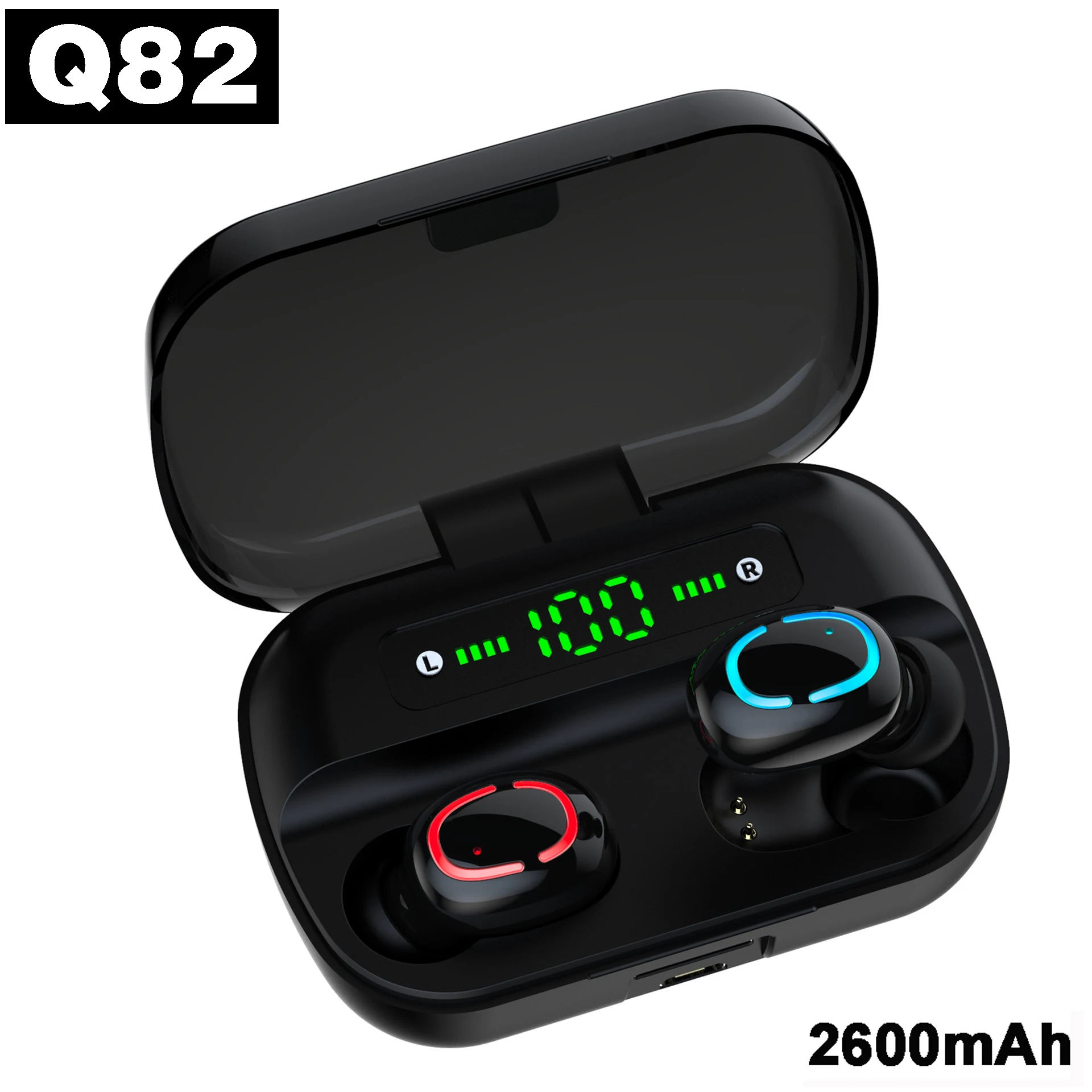 Q82 Bluetooth 5,0 наушники с цифровым дисплеем мини беспроводная стерео игровая Спортивная гарнитура TWS Handfree музыкальные гарнитуры с зарядкой - Цвет: Black O type