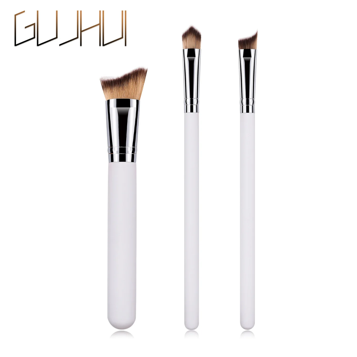 

3 makeup brush set tricolor triangular wooden handle silver makeup tool GUJHUI