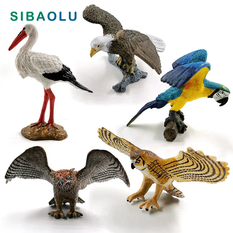 

Kawaii White crane Bald Eagle Owl Parrot bird Animal Model figurine home decor miniature fairy garden decoration accessories toy