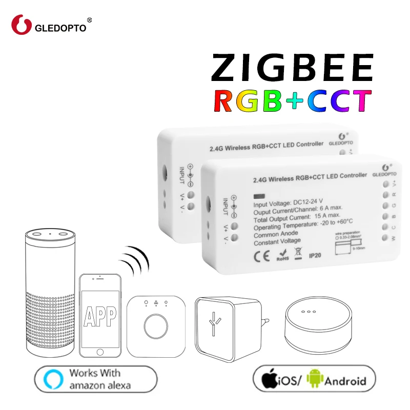 Gledopto 1ID/2ID rgb + cct светодиодный контроллер ZIGBEE ZLL DC12-24V светильник rgbw/cw работа whit echo plus