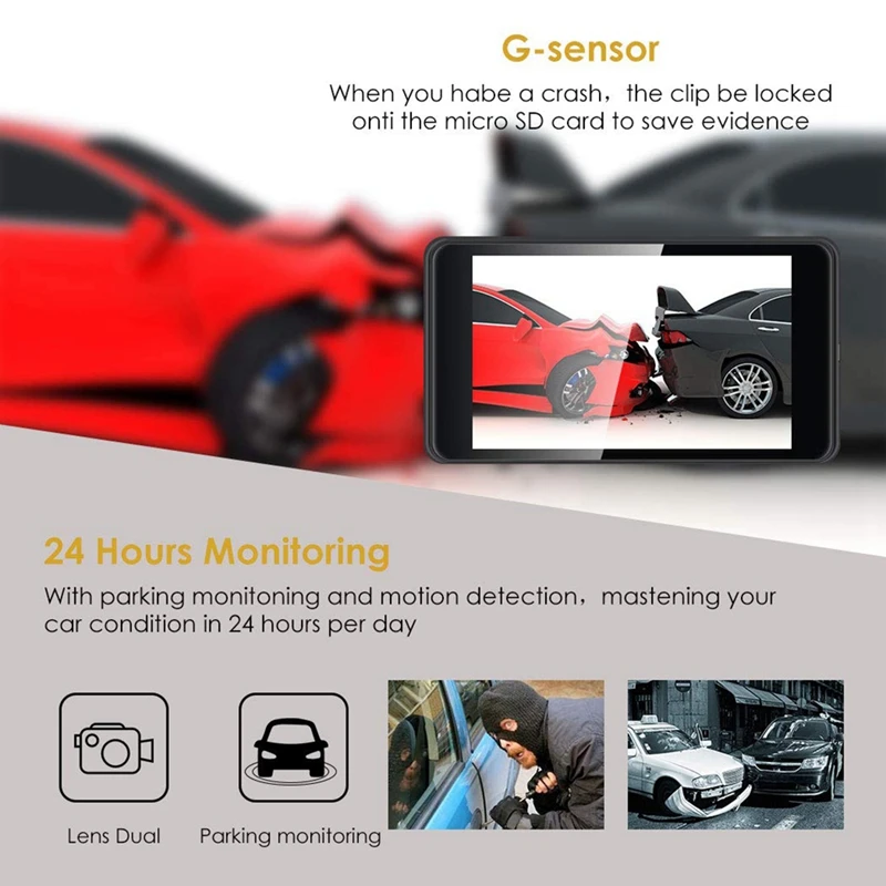 4 дюйма свяжитесь Экран Full HD 1080P Dual Dash Cam вождение автомобиля Регистраторы с резервным Camera170° Широкий формат, g-сенсор, Сенсор, петля Запись
