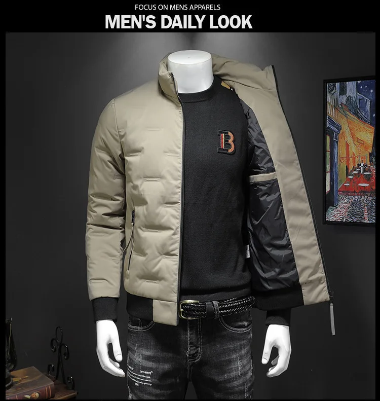 Fanwo Fw2185 Winter New Style Trend Men Solid Color Large Size Stand Collar Warm down Jacket Coat