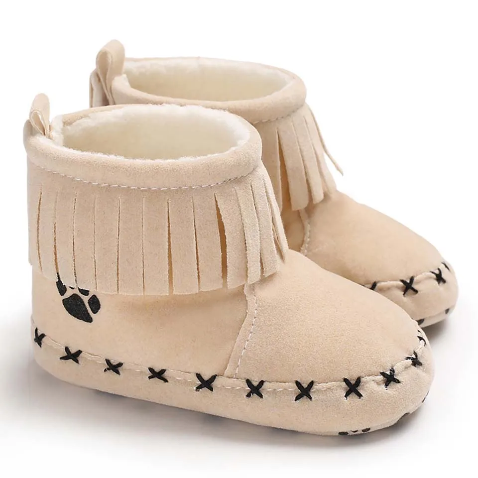 Модная обувь с кисточками для новорожденных; теплые зимние пинетки; обувь для маленьких мальчиков; обувь для девочек; обувь для малышей; обувь для первых шагов - Цвет: Khaki