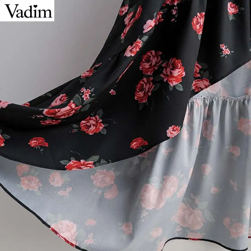 Vadim женское платье макси в стиле ретро с цветочным узором, v-образный вырез, эластичная талия, необычные длинные рукава, женские длинные платья, vestidos QC658