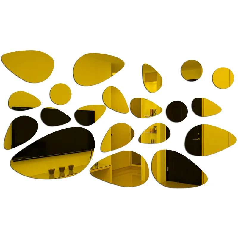 20 قطعة ثلاثية الأبعاد مرآة الجدار ملصق حصاة حجر ش...