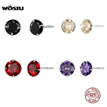 

WOSTU 4 Colors 925 Sterling Silver Exquisite Zircon Stud Earrings For Women Black Purple Gold Red Small Earrings Jewelry DAE166