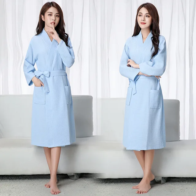 The Summer Waffle Bathrobe: A comfortable and stylish couple bathrobe with water absorbent fabric, perfect for nighttime relaxation.