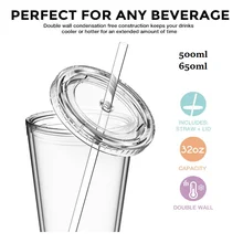 Double-layer plastic anti-scalding hand straw cup Premium Grade Acrylic Double Walled Dishwasher Safe Versatile