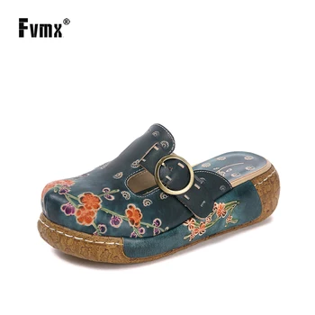 

FVMX Summer New National Style Plum Blossom Totem Sandals and Slippers Beach Muffins Thick Bottom Non-slip Single Women Shoes
