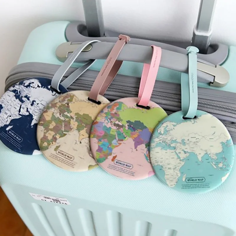 New World Map Luggage Tag PVC Bag Pendant Women Travel Accessories Fashion Round Map Tag Label Suitcase ID Address Holder - Essential travel items