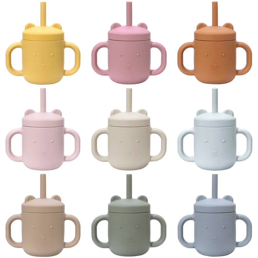 Cartoon Bear Baby Drinking Cup Double Handle Straw Feeding Cup BPA Free Soft Silicone Learn To Drink Cup  Newborn Accessories 6