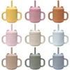 Cartoon Bear Baby Drinking Cup Double Handle Straw Feeding Cup BPA Free Soft Silicone Learn To Drink Cup  Newborn Accessories 6