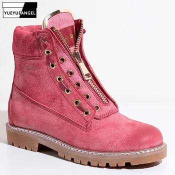 

Luxury Zipper Ankle Boots Women Thick Heel Vintage Motorcycle Booties England Winter Fleece Warm Fashion Snow Boots Plus Size