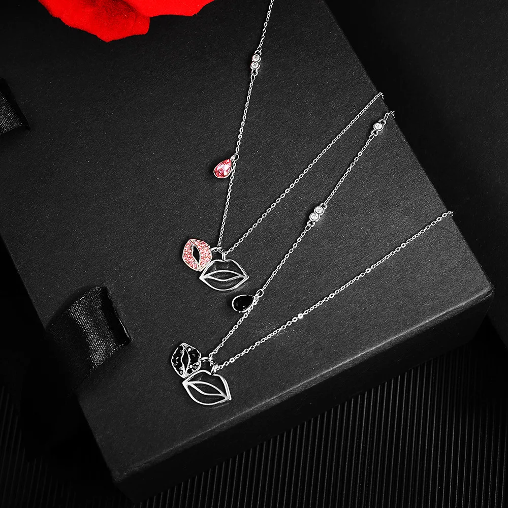 

YUN RUO Cubic Zircon Stone Lips Pendant Necklace Choker Rose Gold Silver Color Fashion Jewelry Birthday Gift Woman Drop Shipping
