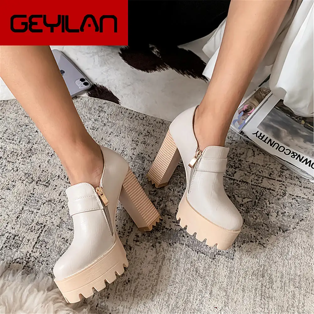 

Whole New Plus Size 32-42 Women Shoes Square High Heels Fashion Platform Zipper Spring Top Quality Pumps