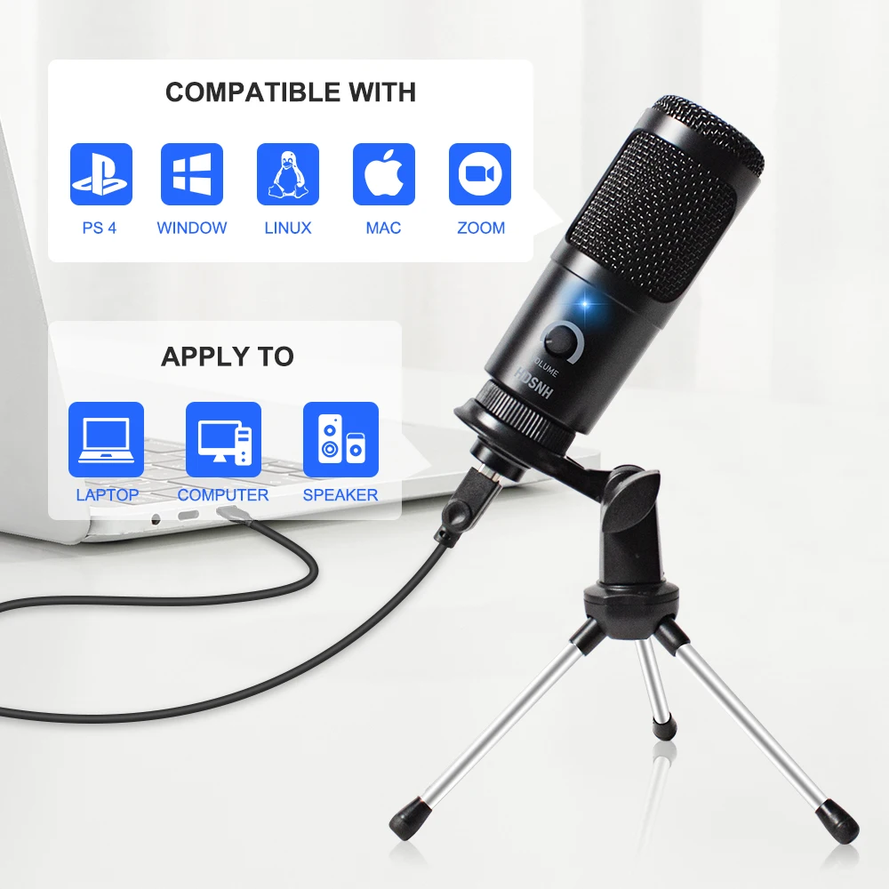 Microfone de Gravação com Suporte e Anel de Luz para pc Podcasting para Youtube Microfone Condensador Karaoke Streaming Usb D80 - Image 5