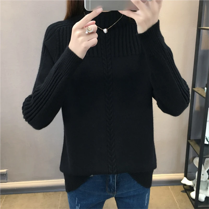 Knitted Turtleneck Women Autumn Winter 2019 New Ladies Korean Sweater Female Long Sleeve Jumper Blue White Red Pullover Femme