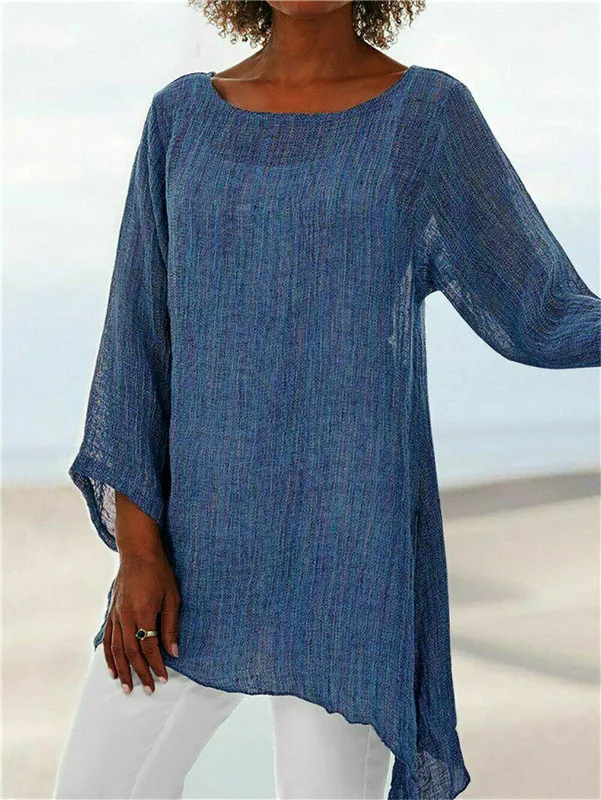 

Plus Size 2019 Autumn Women Long Sleeve O-neck Irregular Top Casual Loose Solid Long Style Female T-shirt