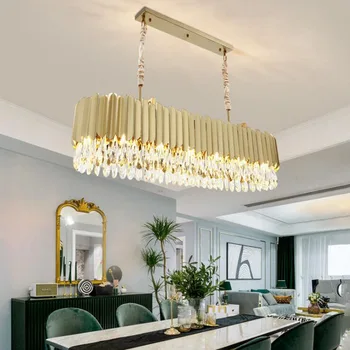

Golden stainless steel crystal chandelier rectangular LED restaurant lamp luxury living room hotel engineering decorative lamp