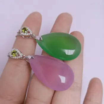 

S925 Silver Natural Agate Jade Drop Animal Pendant Woman