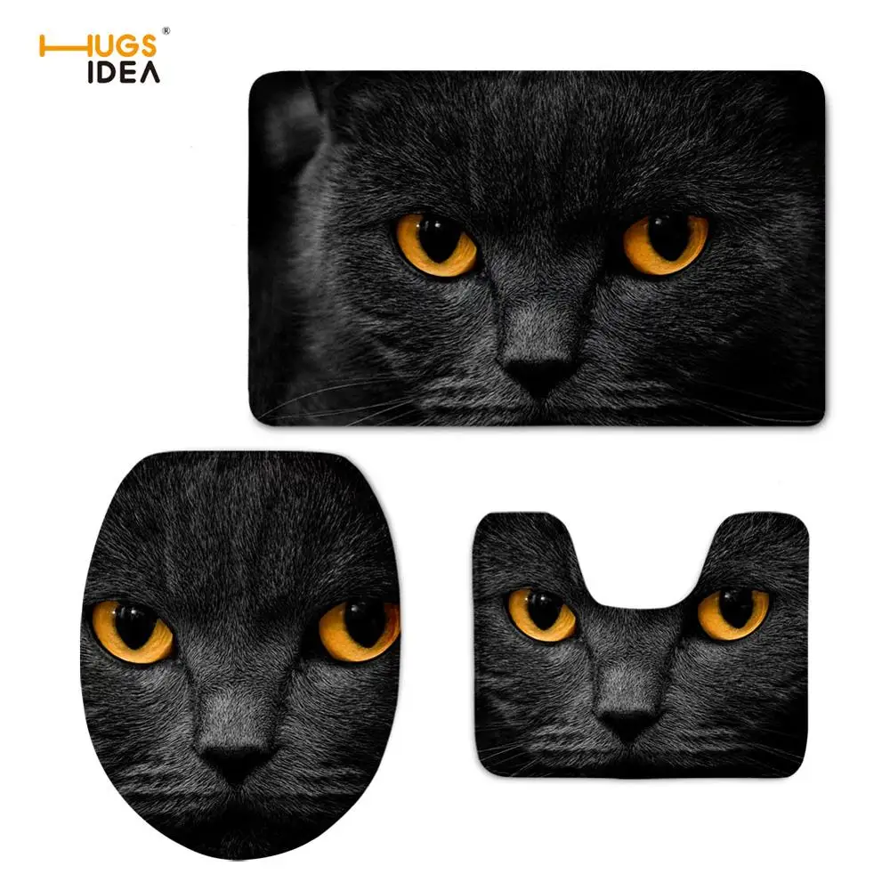 HUGSIDEA Black Cat Design Eye in Darkness Night Toilet Seat Lid Protect Cover Bathroom Non-slip Rugs Hotel Water Dust proof Mat