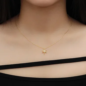 

Star Pendant Necklace Office Lady Genuine 925 Sterling Silver Gold Chain Necklaces CZ Cubic Zirconia Fine Jewelry Brand