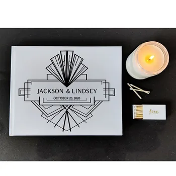 

Art Deco Wedding Guest Book Modern Gatsby Guest Book Black and White Birthday Reception Landscape Keepsake Book 1920's theme