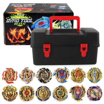 

Limited Gold Edition 17 Pcs Burst Gyroscope Set Toy Toolbox 3D Toupie Arena Bayblade Burst Turbo Gyro Storage Box with Launcher