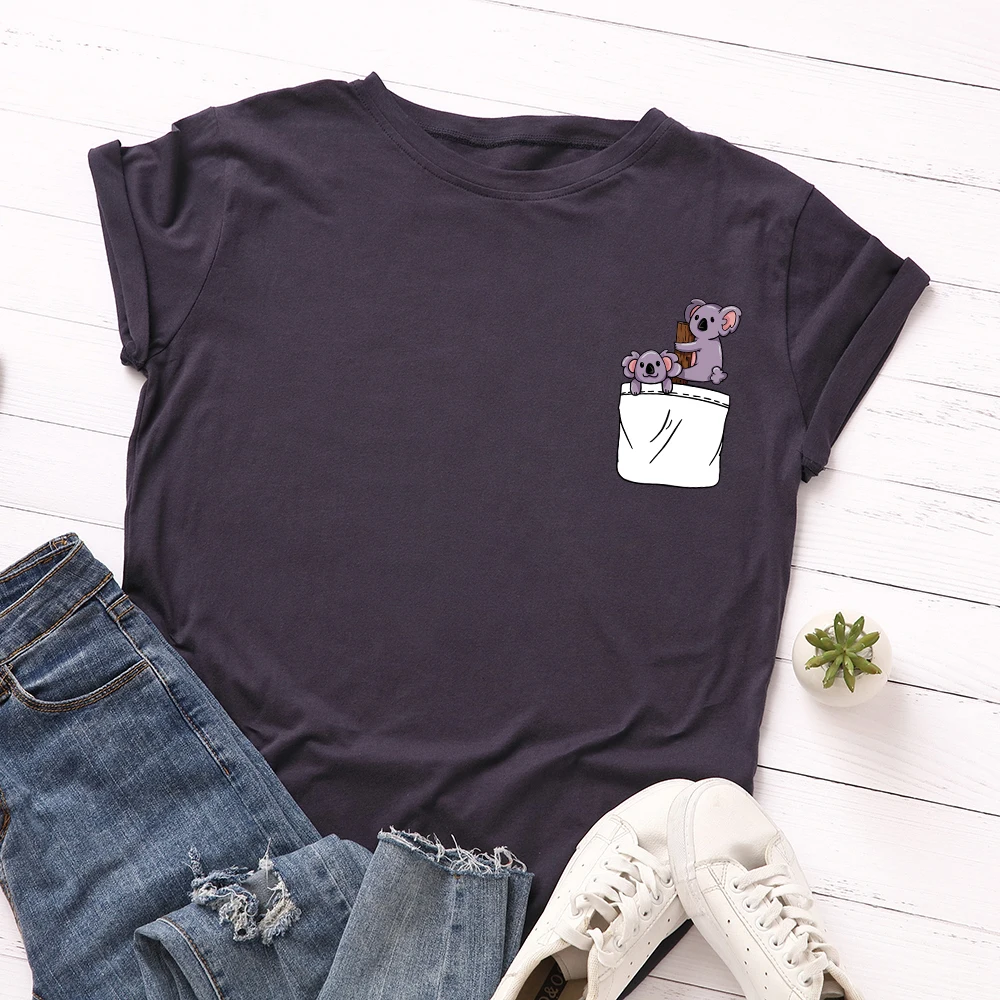 JFUNCY Plus Size S-5XL Women T-shirts Female Short Sleeve Tee Tops Pocket Print Woman Casual Tshirt 2020 Summer Cotton T Shirt