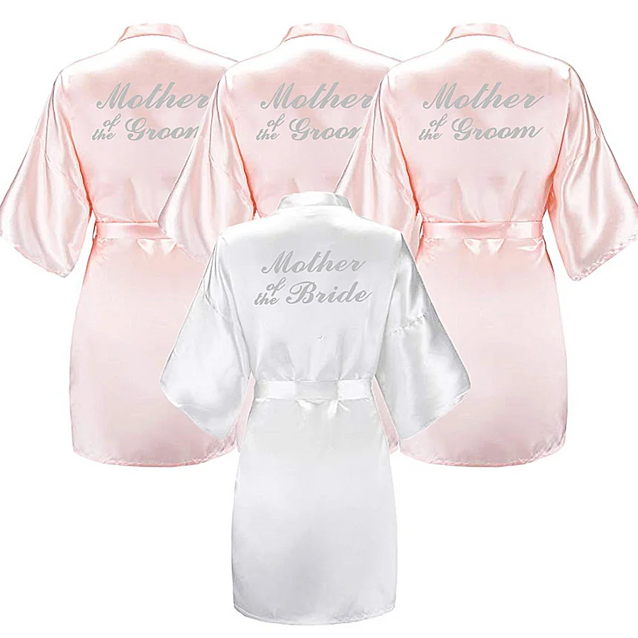 

New.Mother of the Bride/Groom Sliver Letters Robes.Bride Robes Pajamas Bathrobe Nightgown.Women's Satin Wedding Kimono Sleepwear