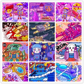 

Diamond Painting Set Round Drill Alien Astronaut 5D Cartoon Serial Embroidery Alien With Flag Kits Art Handmade DIY Kits Art