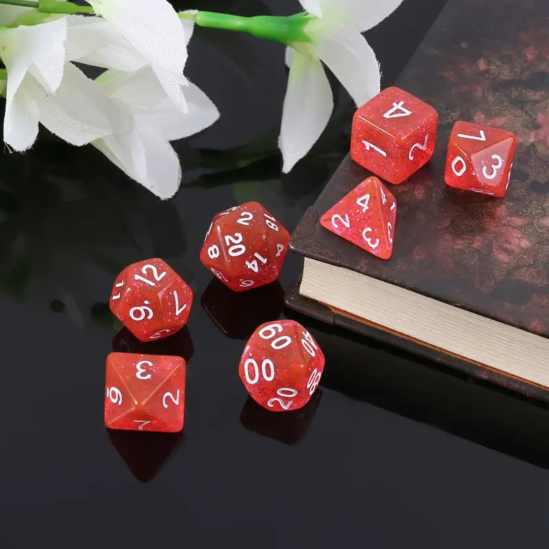Новинка 7 шт. двухсторонние кости D4 D6 D8 D10 D12 D20 Подземелья и Драконы D & RPG поли
