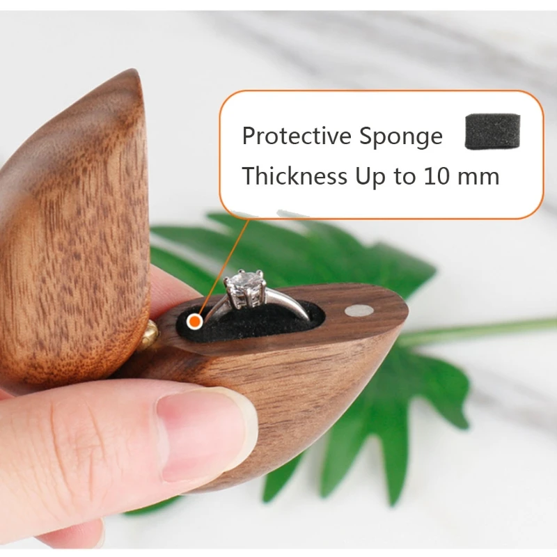 Heart Shaped Walnut Wood Ring Box Velvet Soft Interior Holder Organizer Jewelry Wooden Box Case for Proposal Engagement