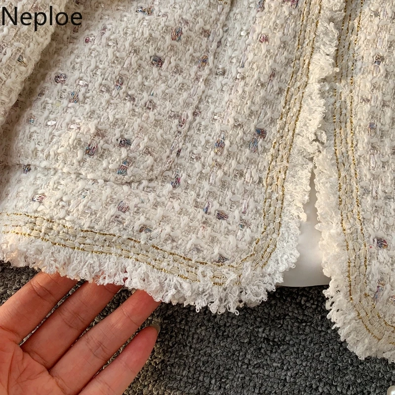Neploe/осенне-зимняя модная куртка с маленьким ароматом, хит цвета, короткий костюм с v-образным вырезом, лоскутное пальто, тонкая яркая шелковая ткань 45615