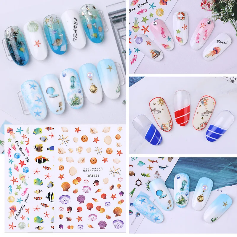 

1 Pc Nail Sticker Colorful Ocean Summer Beach Theme Series Sticker Paper Mixed Nail Decals 3D Nail Art DIY Design Decoration