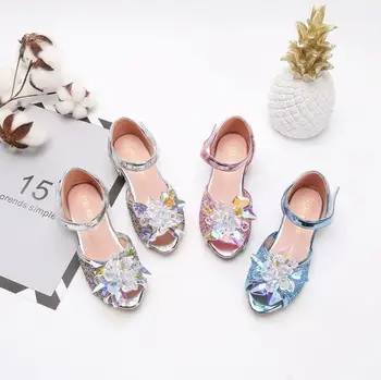 

Children girl Princess Glitter Rhinestone Sandals Girls dance Shoes Square high-heeled Party Shoes 26-35 K6-30 GZX02