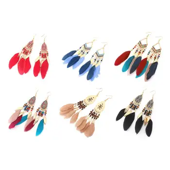 

6 Pairs Women Faux Feather Earrings Vintage Tassel Earrings