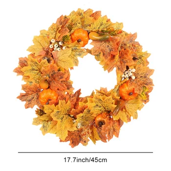

Ginkgo Speckled Maple Leaf Wreath Thanksgiving Pumpkin Curved Melon Vine Ring Decorative Door Hanger
