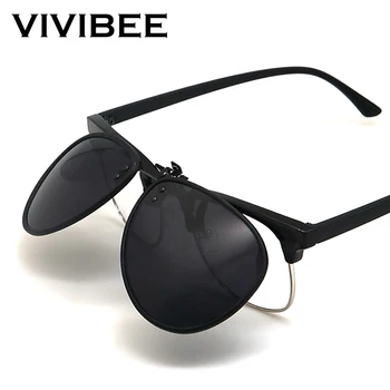 

VIVIBEE 2020 New Flip up Clip on Sunglasses Polarized Men Driving Pilot Night Vision Lens Sun Glasses Anti-UVA UVB Goggles