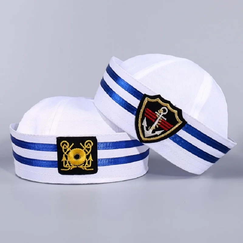 Adult Kids White Captain Sailor Hat Military Hats Navy Marine Caps With Anchor Sea Boating Party Cosplay Costume Children Hat cap hat,sailor hat,costume hat