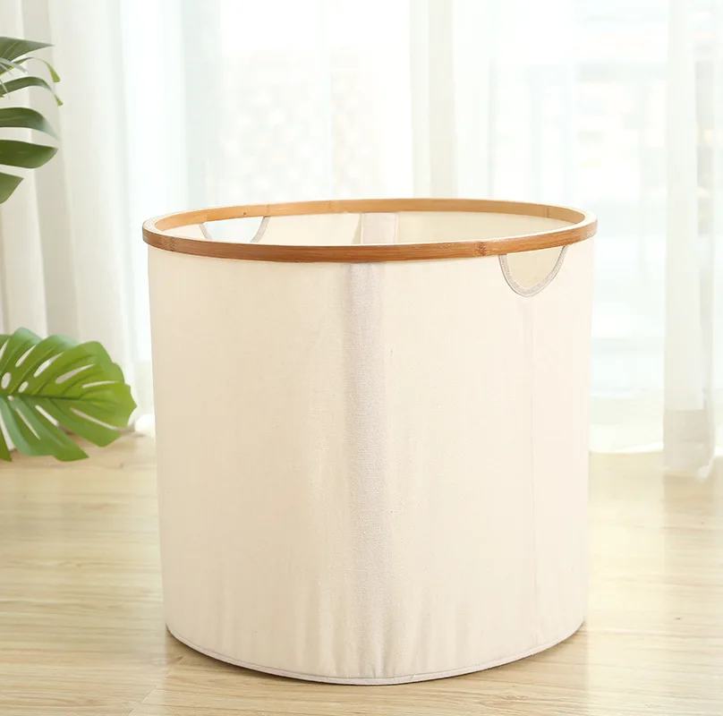 

Moso Bamboo Simple Dirty Clothes Household Products Storage Bucket round Storage Basket Fabric Toy Storage Box Finishing Box Lau